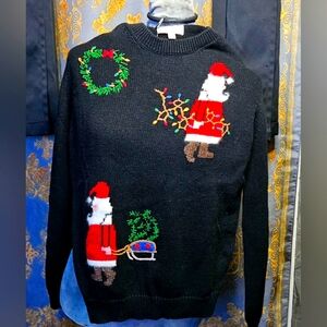 Vintage Susan Bristol Hand Embroidered Christmas Sweater Santa